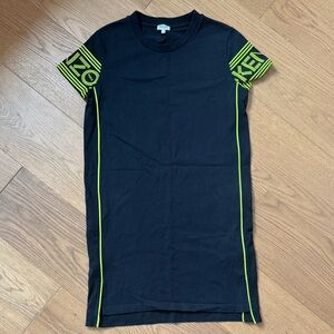 Kenzo Sport Sleeve T-Shirt Cotton Mini Dress - Size S - Black & Neon Green - EUC
